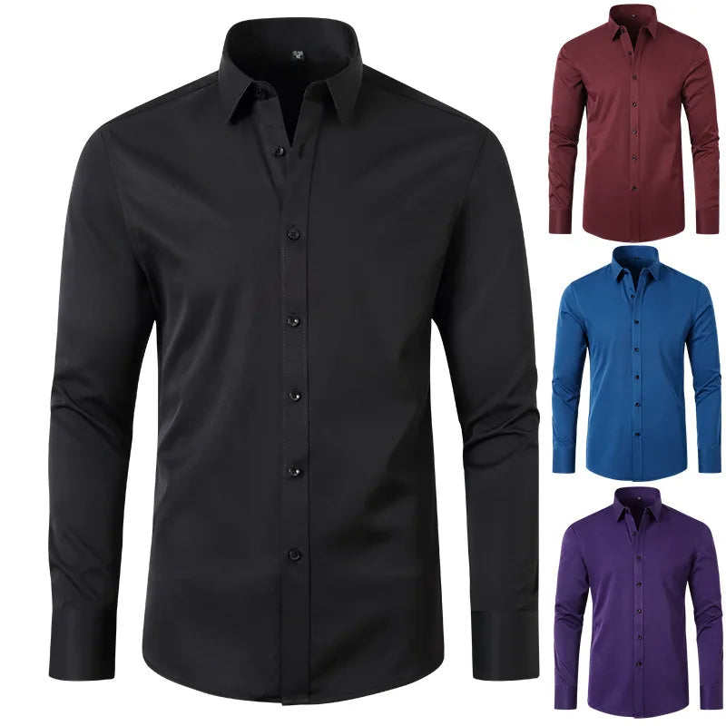 Camisa Slim Fit Masculina Anti-Rugas de Manga Longa - Elegância para o Ambiente de Negócios