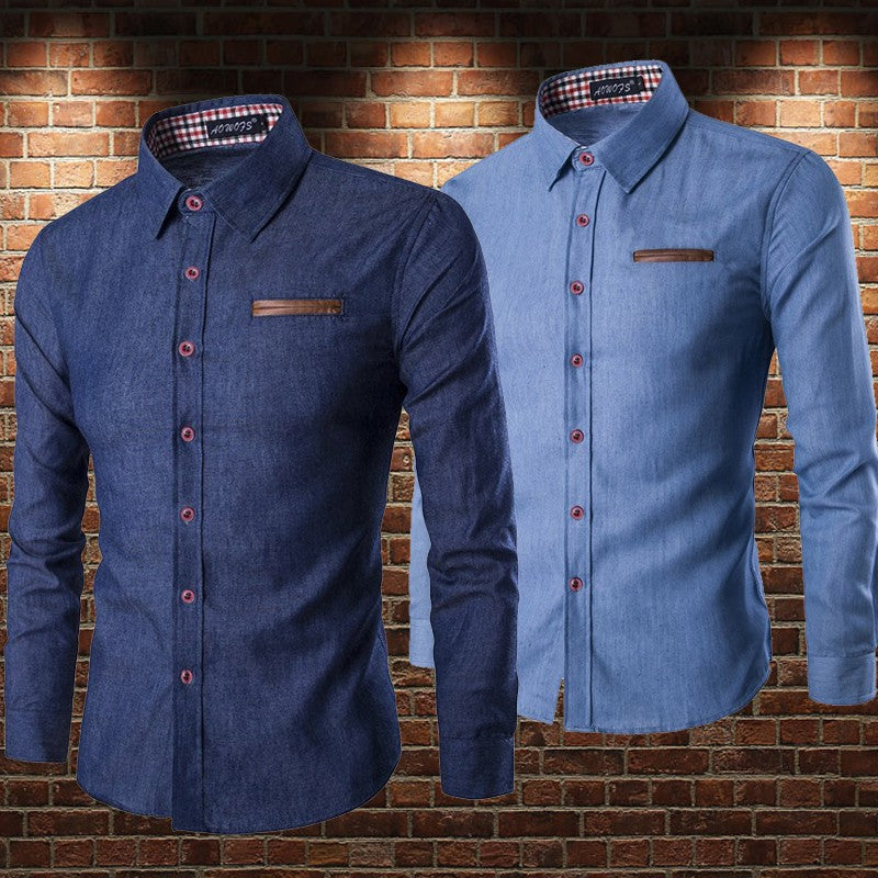 Camisa social masculina jeans slim fit